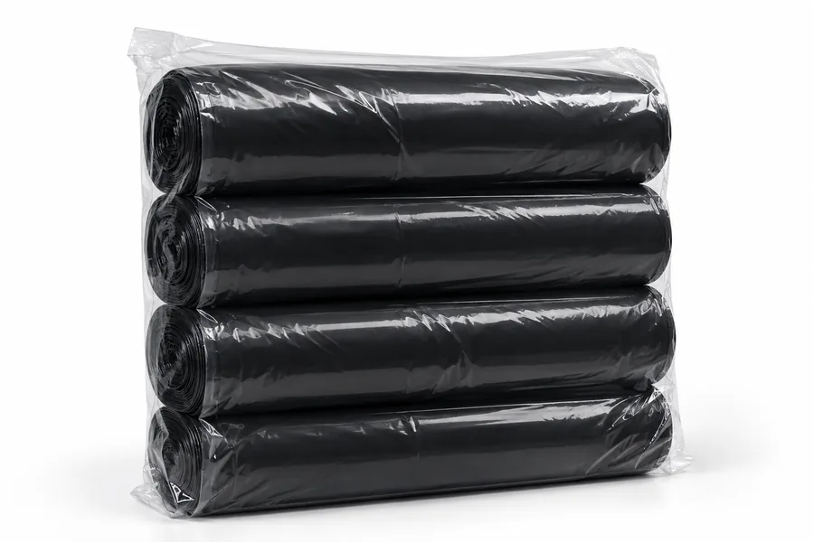 Pacote com rolos de saco de lixo preto