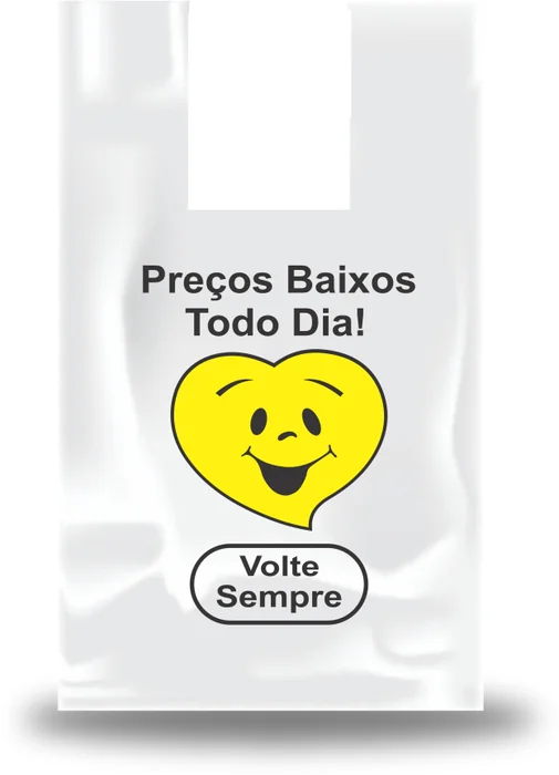 Sacola plástica Volte Sempre com estampa Preços Baixos Todo Dia